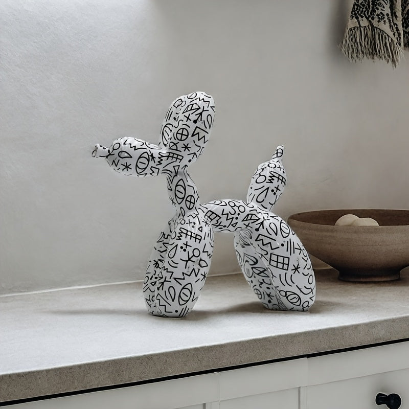 Escultura de Perro Globo Chic - Figurina Abstracta en Resin para Decoración del Hogar y Oficial, Ideal como Adorno Estantería o Mesa Café/Trabajo. Escenas Animales con Temática Navideña (Navidad), Halloween e Otoño; Coleccionable