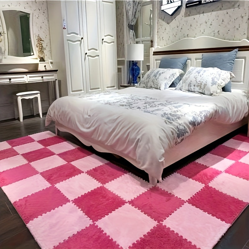 Juego de 18 piezas de alfombras de felpa entrelazadas para dormitorio, tapetes cuadrados de espuma para el salón, puzzle de suelos para el salón, alfombras antideslizantes para junto a la cama, alfombras, tapetes cuadrados entrelazados para suelo, tatamis
