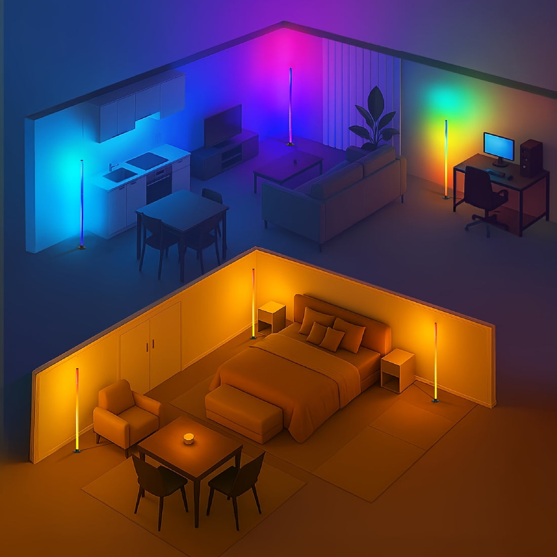 Lámpara de Pie LED Inteligente RGBIC, Luz Ambiental Minimalista