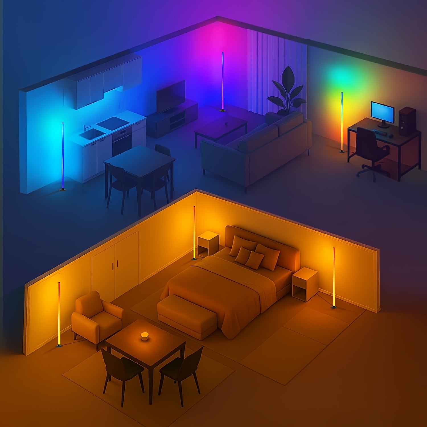 Lámpara de Pie LED Inteligente RGBIC, Luz Ambiental Minimalista