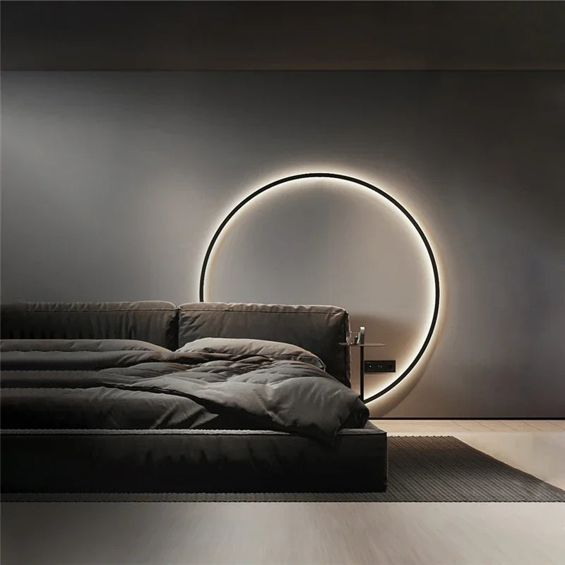 Lámpara de pared LED circular de oro negro moderna de diseño para fondo de dormitorio sala de estar decoración del pasillo luz con enchufe aplique nórdico