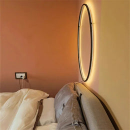 Lámpara de pared LED circular de oro negro moderna de diseño para fondo de dormitorio sala de estar decoración del pasillo luz con enchufe aplique nórdico
