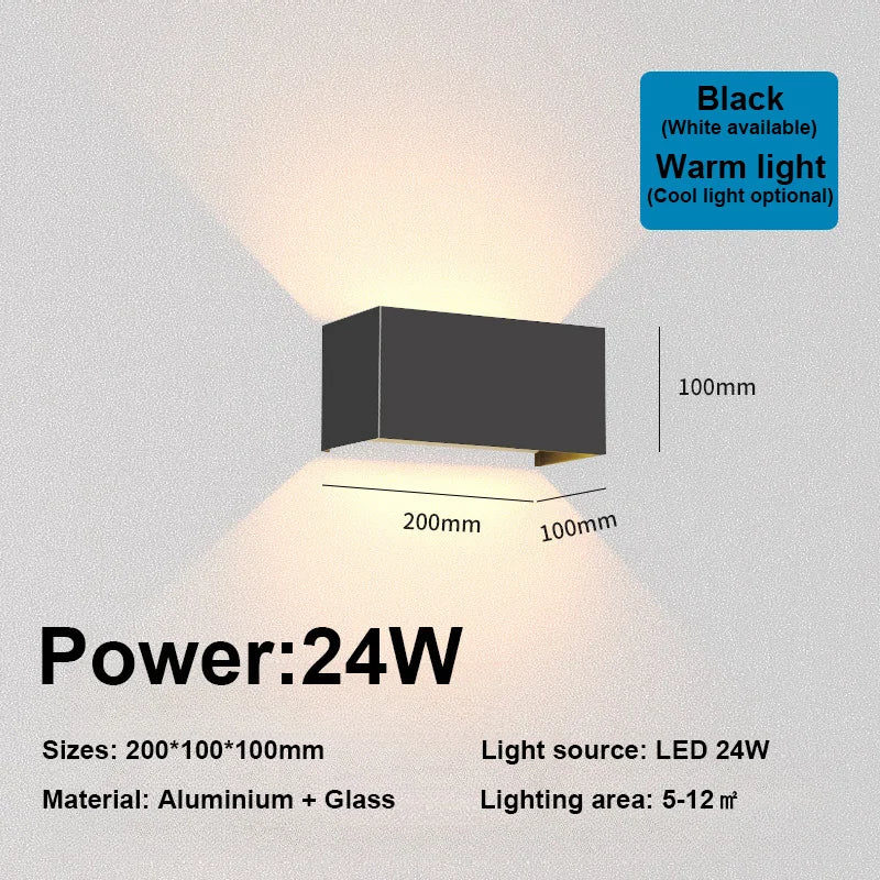Lámpara de pared moderna nórdica 12W 24W IP65 lámparas LED impermeables aplique de pared interior exterior sala de estar porche lámpara de pared del dormitorio
