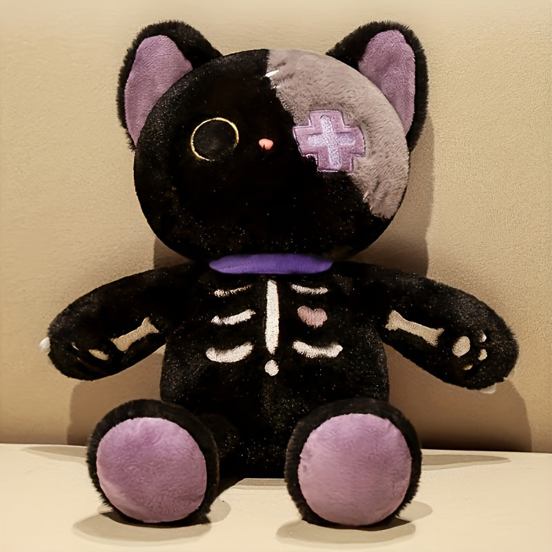 Peluche de gato esqueleto de 39 cm/15.35 in, 1 pieza, animales de peluche de gato únicos, muñeco de peluche de gato esqueleto de Halloween, decoración de habitación kawaii, regalos perfectos para niños, regalo de cumpleaños ideal